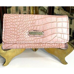 London Fog Faux Leather Ariana Croco Bi-Fold Flap Wallet 7.5" L x 4" H